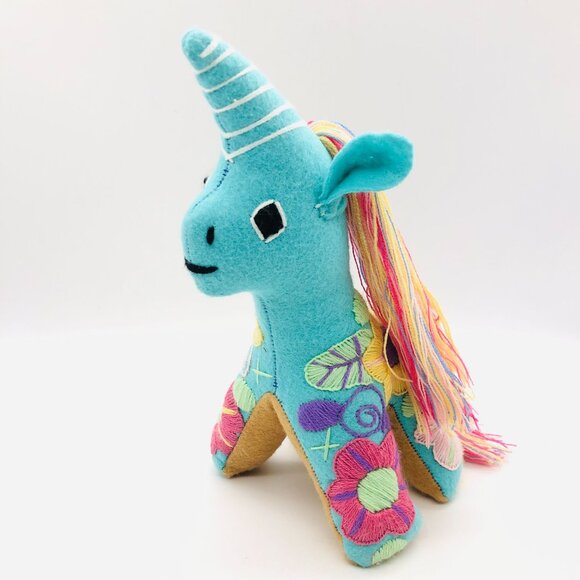 Mexican Folk Art Plush Unicorn Stuffed Animal Hand Embroidered Floral Colorful - Picture 2 of 12